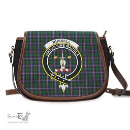 Scottish Russell Tartan Saddle Crossbody Bag with Family Crest Scottish Plaid Tartan Plaid - ScotsTee - scotstee.com