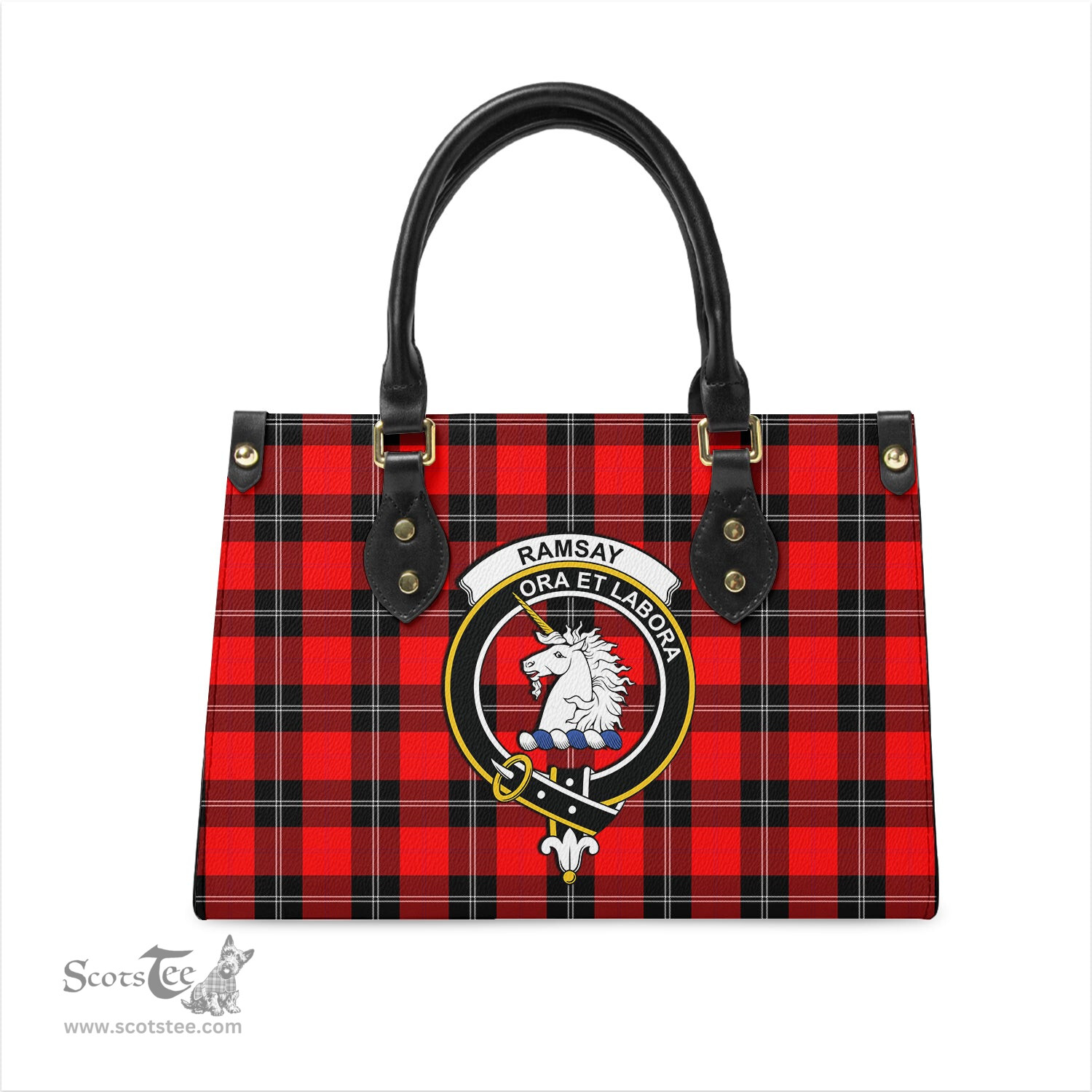 Scottish Ramsay Modern Tartan Leather Bag for Women with Family Crest Scottish Plaid Tartan Plaid - ScotsTee - scotstee.com