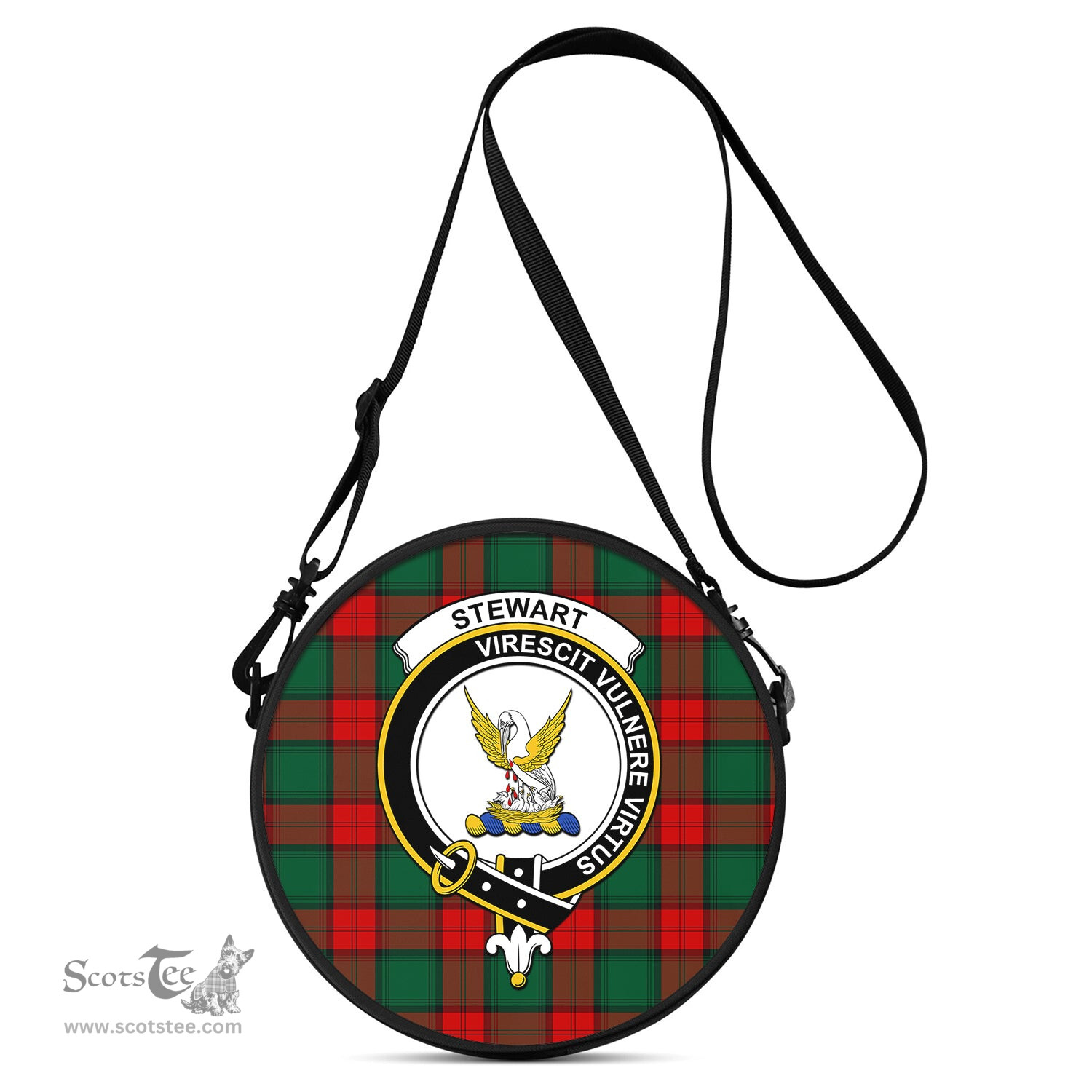 Scottish Stewart Atholl Modern Tartan Round Crossbody Bags - Round Purse with Family Crest Scottish Plaid Tartan Plaid - ScotsTee - scotstee.com