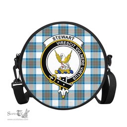 Scottish Stewart Muted Blue Tartan Round Crossbody Bags - Round Purse with Family Crest Scottish Plaid Tartan Plaid - ScotsTee - scotstee.com