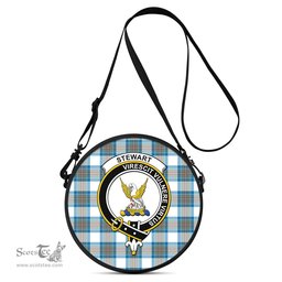 Scottish Stewart Muted Blue Tartan Round Crossbody Bags - Round Purse with Family Crest Scottish Plaid Tartan Plaid - ScotsTee - scotstee.com