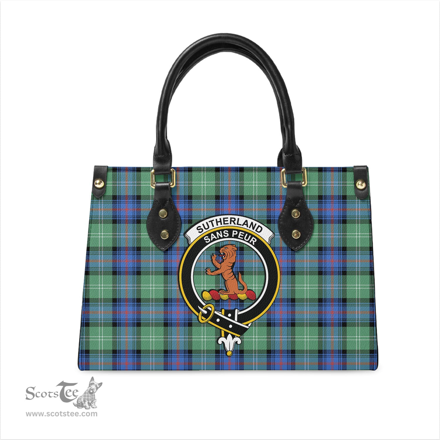 Scottish Sutherland Ancient Tartan Leather Bag for Women with Family Crest Scottish Plaid Tartan Plaid - ScotsTee - scotstee.com