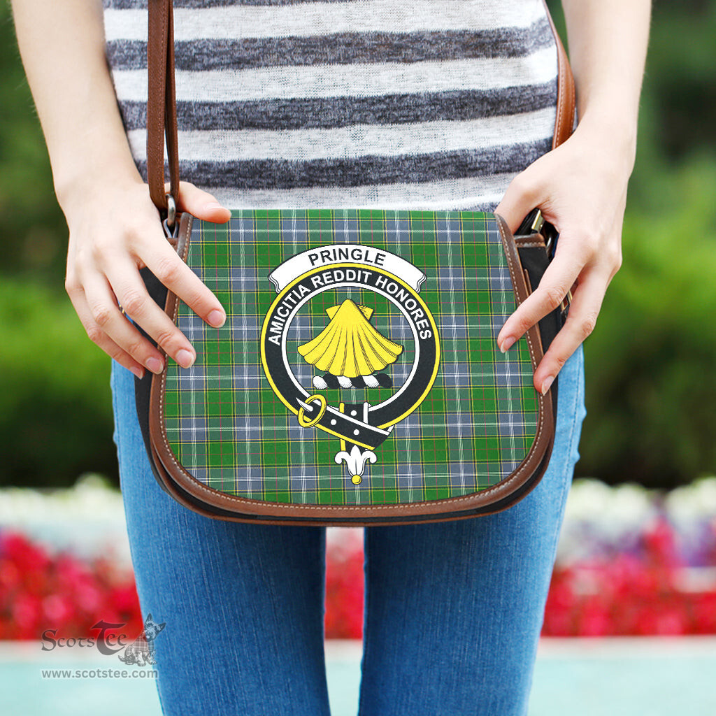 Scottish Pringle Tartan Saddle Crossbody Bag with Family Crest Scottish Plaid Tartan Plaid - ScotsTee - scotstee.com