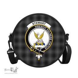 Scottish Stewart Mourning Tartan Round Crossbody Bags - Round Purse with Family Crest Scottish Plaid Tartan Plaid - ScotsTee - scotstee.com