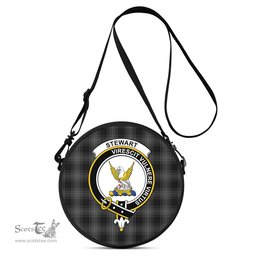 Scottish Stewart Mourning Tartan Round Crossbody Bags - Round Purse with Family Crest Scottish Plaid Tartan Plaid - ScotsTee - scotstee.com
