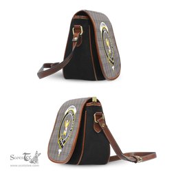 Scottish Stewart Grey Tartan Saddle Crossbody Bag with Family Crest Scottish Plaid Tartan Plaid - ScotsTee - scotstee.com