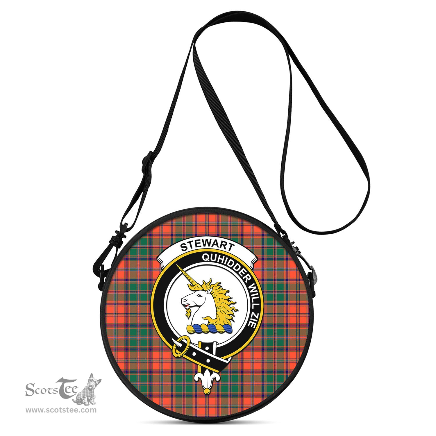 Scottish Stewart of Appin Ancient Tartan Round Crossbody Bags - Round Purse with Family Crest Scottish Plaid Tartan Plaid - ScotsTee - scotstee.com