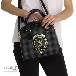 Scottish Stewart Mourning Tartan Shoulder Handbags with Family Crest Scottish Plaid Tartan Plaid - ScotsTee - scotstee.com