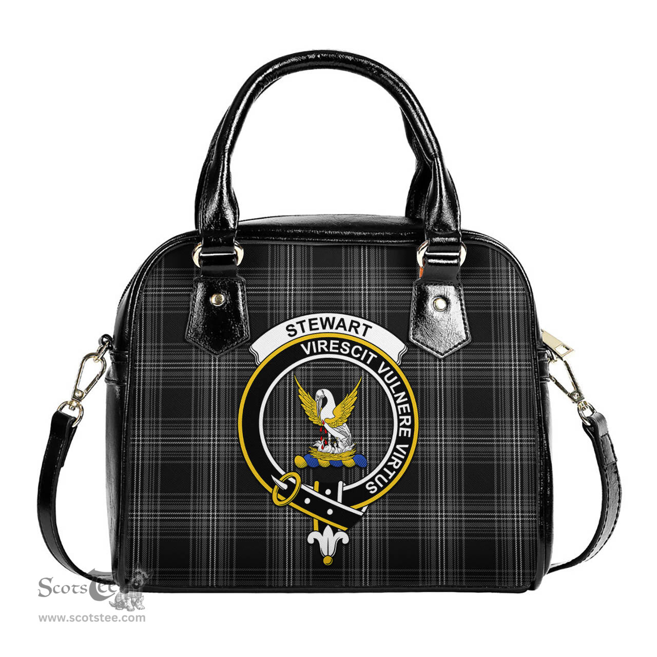 Scottish Stewart Mourning Tartan Shoulder Handbags with Family Crest Scottish Plaid Tartan Plaid - ScotsTee - scotstee.com