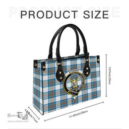 Scottish Stewart Muted Blue Tartan Leather Bag for Women with Family Crest Scottish Plaid Tartan Plaid - ScotsTee - scotstee.com