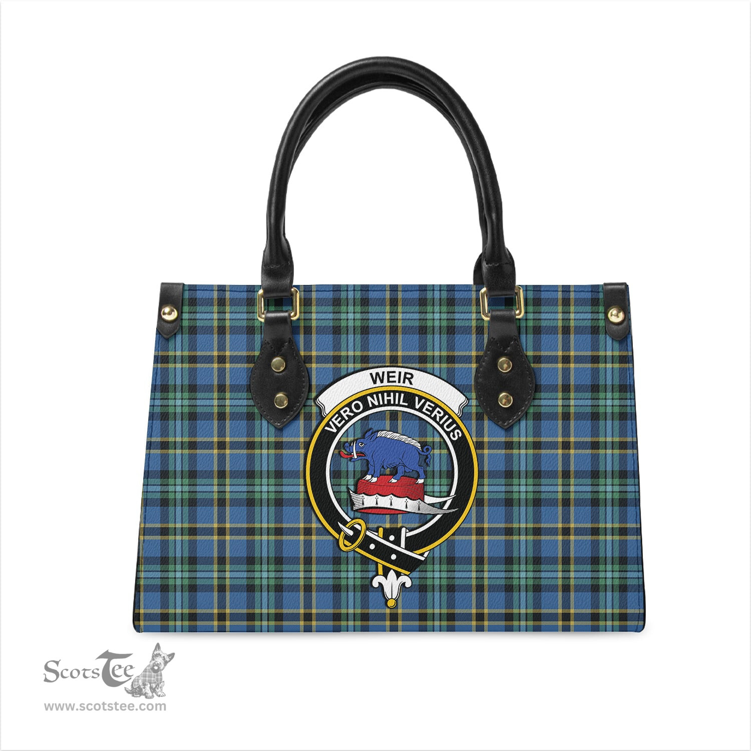 Scottish Weir Ancient Tartan Leather Bag for Women with Family Crest Scottish Plaid Tartan Plaid - ScotsTee - scotstee.com