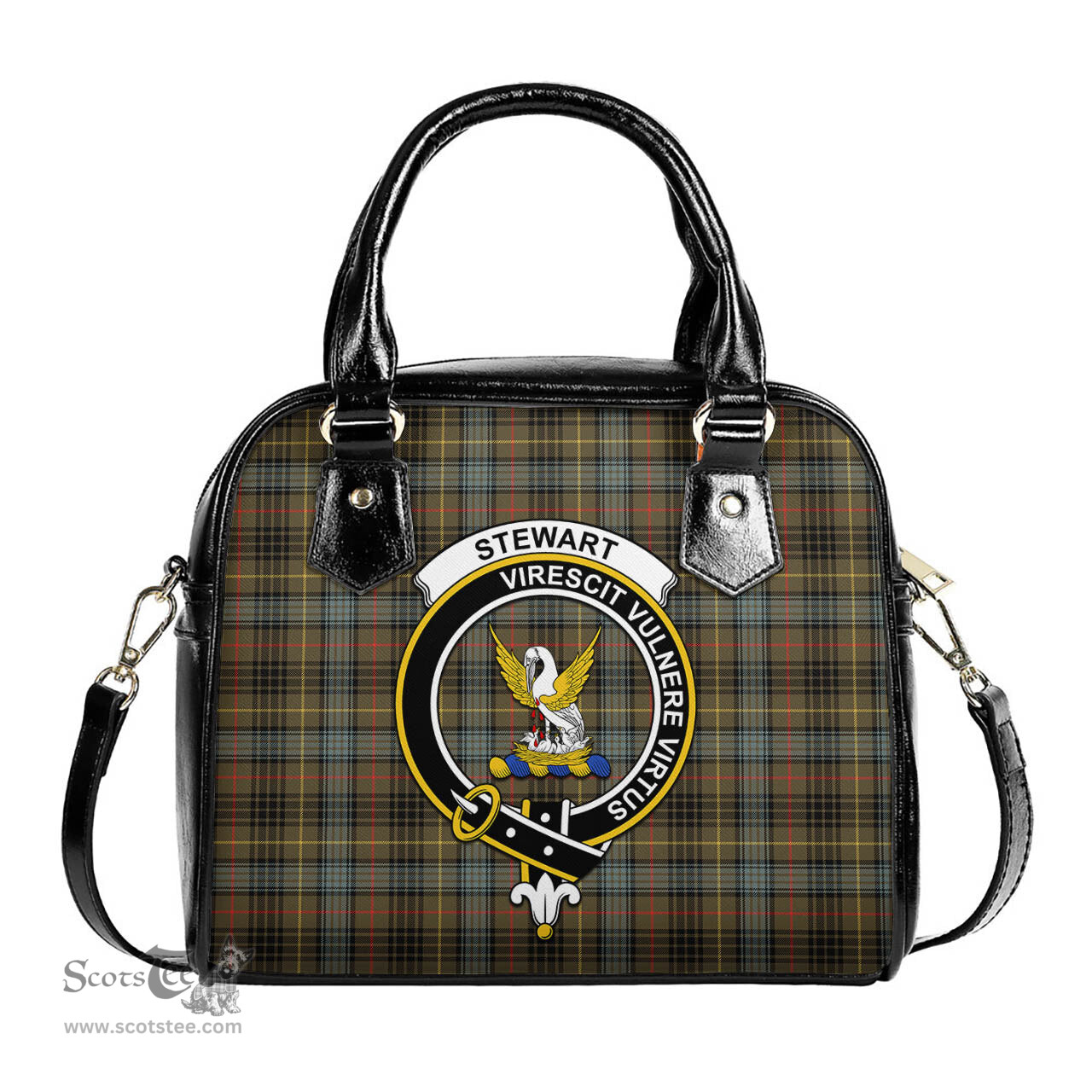 Scottish Stewart Hunting Weathered Tartan Shoulder Handbags with Family Crest Scottish Plaid Tartan Plaid - ScotsTee - scotstee.com
