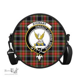 Scottish Stewart Black Tartan Round Crossbody Bags - Round Purse with Family Crest Scottish Plaid Tartan Plaid - ScotsTee - scotstee.com