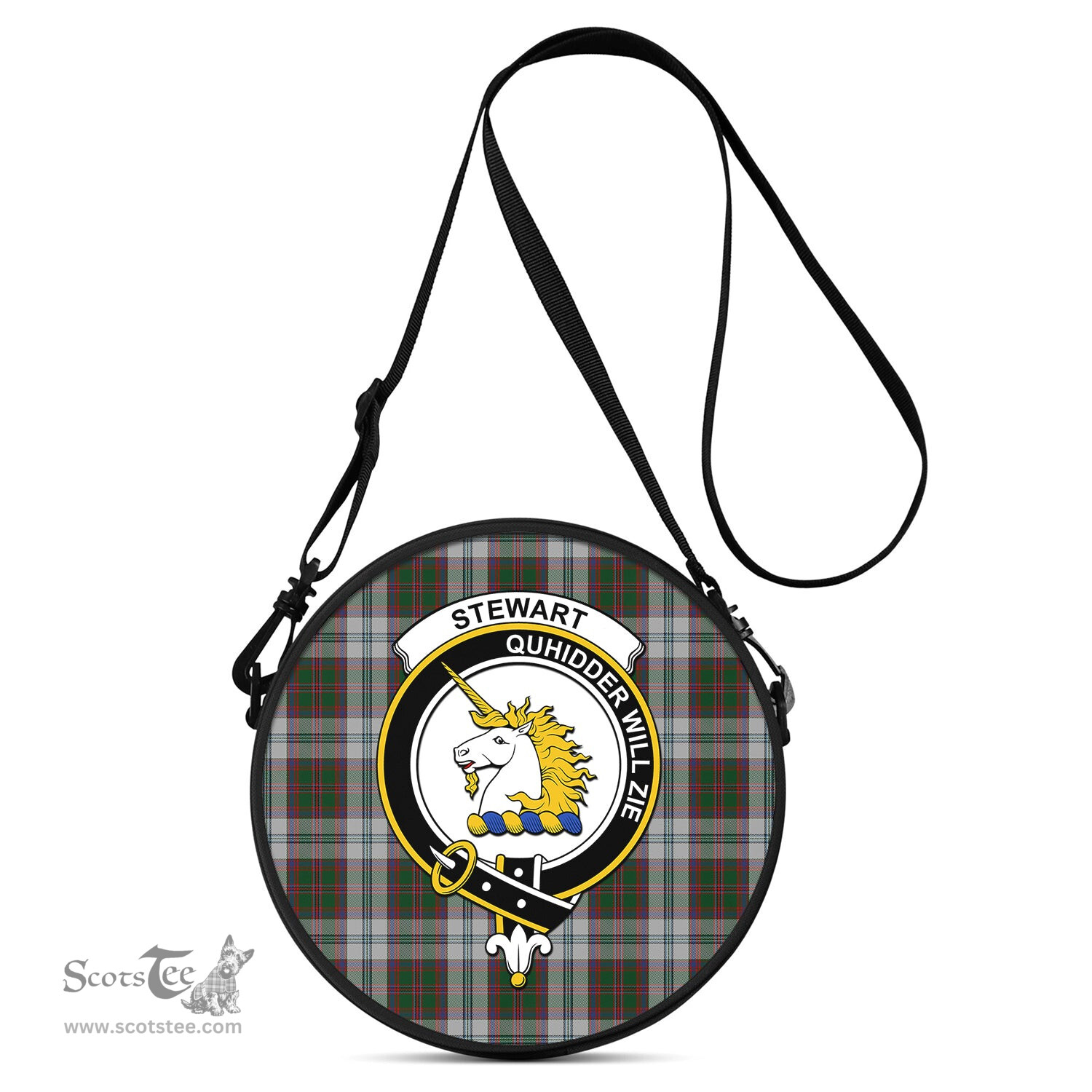Scottish Stewart of Appin Dress Tartan Round Crossbody Bags - Round Purse with Family Crest Scottish Plaid Tartan Plaid - ScotsTee - scotstee.com