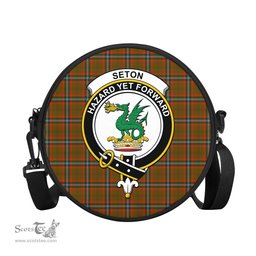 Scottish Seton Hunting Modern Tartan Round Crossbody Bags - Round Purse with Family Crest Scottish Plaid Tartan Plaid - ScotsTee - scotstee.com