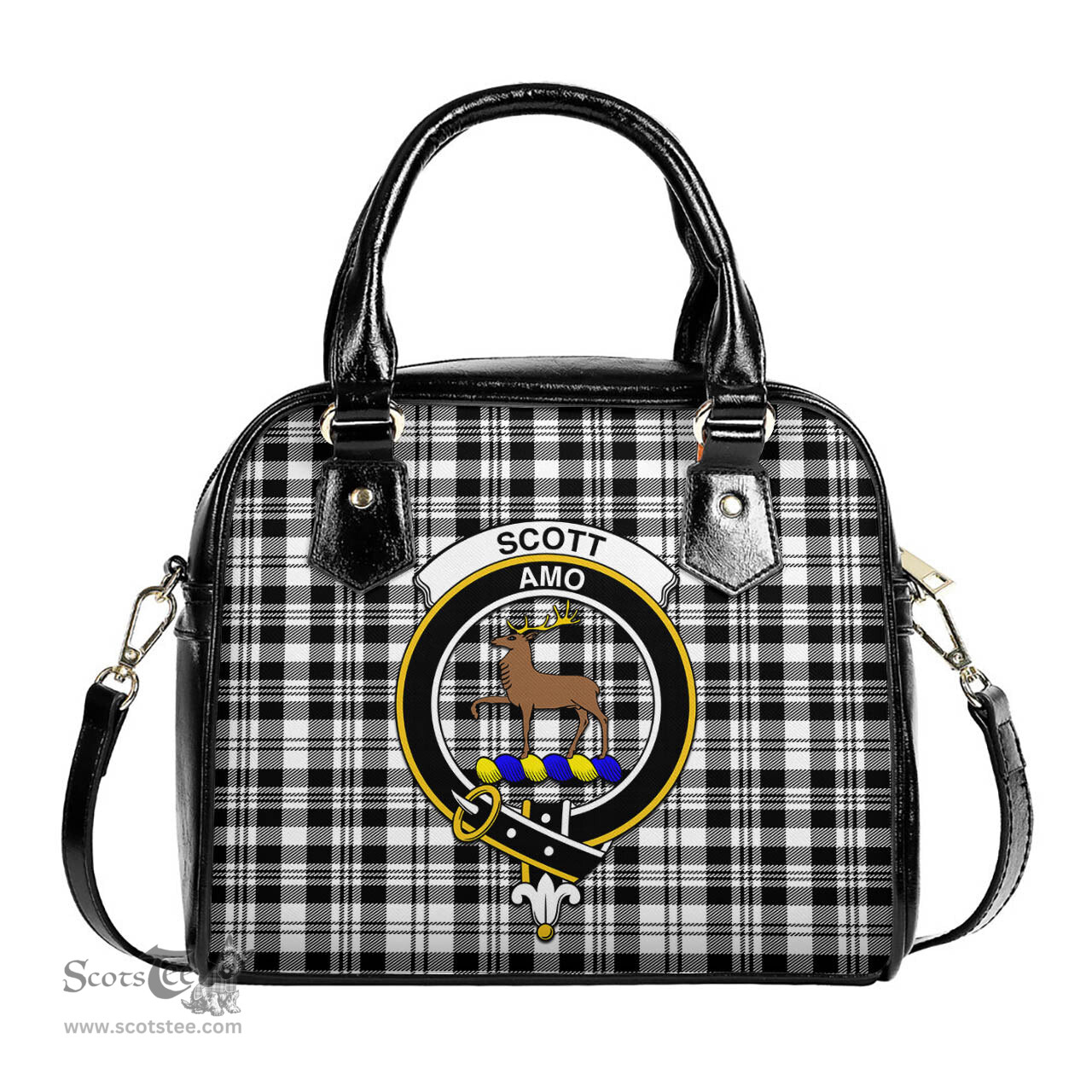 Scottish Scott Black White Tartan Shoulder Handbags with Family Crest Scottish Plaid Tartan Plaid - ScotsTee - scotstee.com