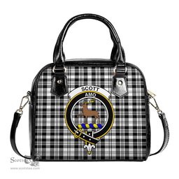 Scottish Scott Black White Tartan Shoulder Handbags with Family Crest Scottish Plaid Tartan Plaid - ScotsTee - scotstee.com