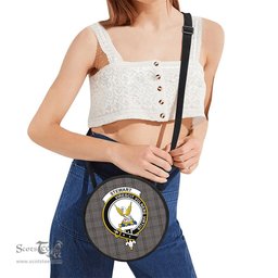 Scottish Stewart Grey Tartan Round Crossbody Bags - Round Purse with Family Crest Scottish Plaid Tartan Plaid - ScotsTee - scotstee.com