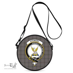 Scottish Stewart Grey Tartan Round Crossbody Bags - Round Purse with Family Crest Scottish Plaid Tartan Plaid - ScotsTee - scotstee.com