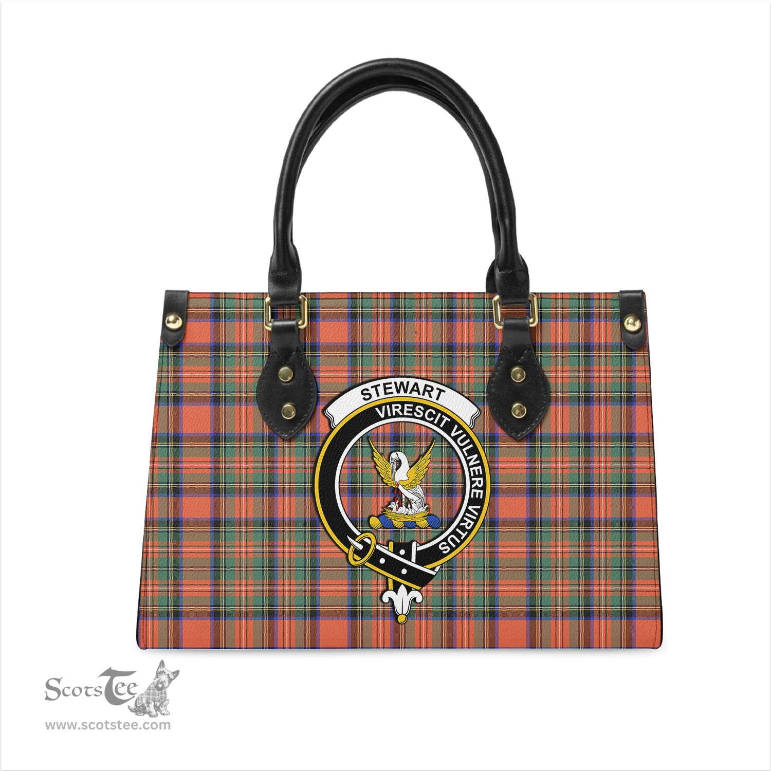 Scottish Stewart Royal Ancient Tartan Leather Bag for Women with Family Crest Scottish Plaid Tartan Plaid - ScotsTee - scotstee.com