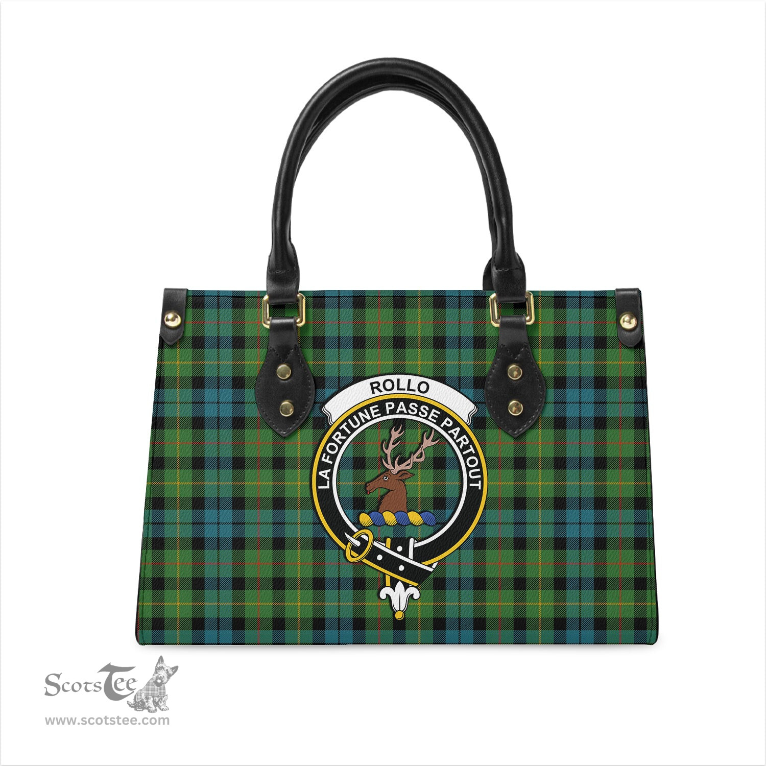 Scottish Rollo Ancient Tartan Leather Bag for Women with Family Crest Scottish Plaid Tartan Plaid - ScotsTee - scotstee.com