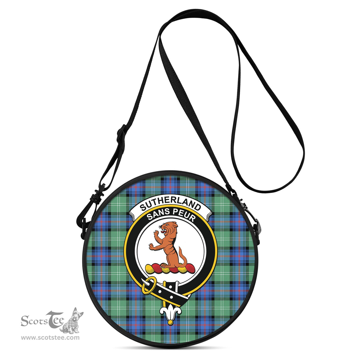 Scottish Sutherland Ancient Tartan Round Crossbody Bags - Round Purse with Family Crest Scottish Plaid Tartan Plaid - ScotsTee - scotstee.com