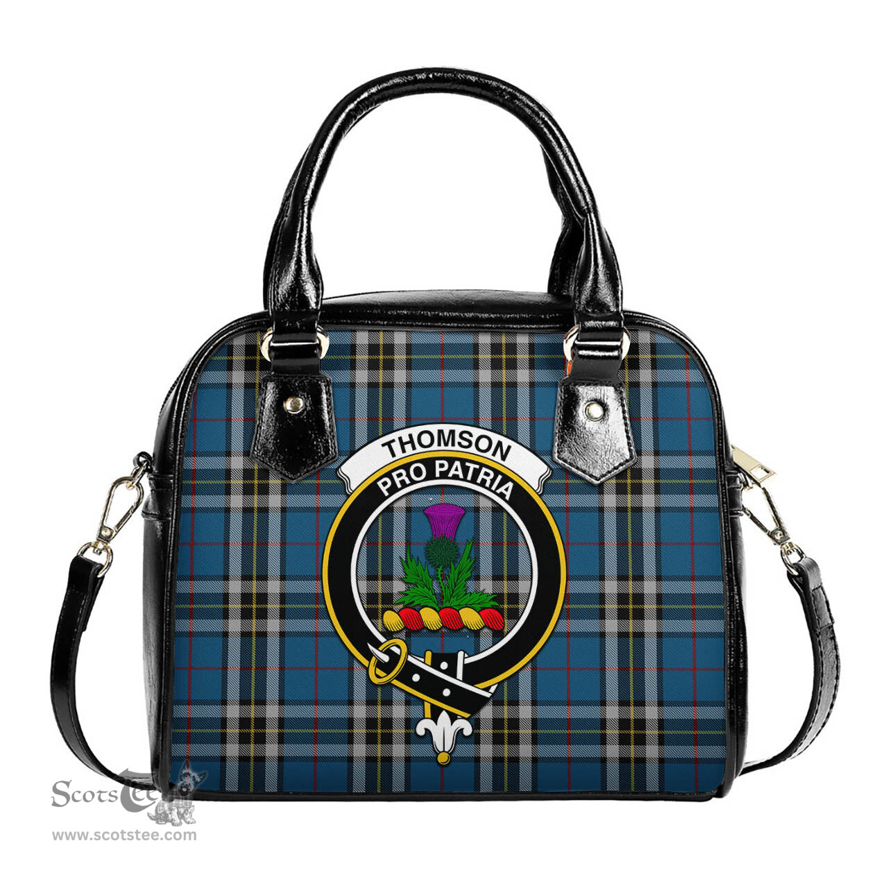 Scottish Thomson Dress Blue Tartan Shoulder Handbags with Family Crest Scottish Plaid Tartan Plaid - ScotsTee - scotstee.com
