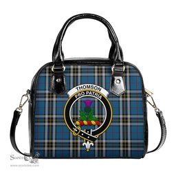 Scottish Thomson Dress Blue Tartan Shoulder Handbags with Family Crest Scottish Plaid Tartan Plaid - ScotsTee - scotstee.com