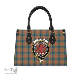 Scottish Wilson Ancient Tartan Leather Bag for Women with Family Crest Scottish Plaid Tartan Plaid - ScotsTee - scotstee.com