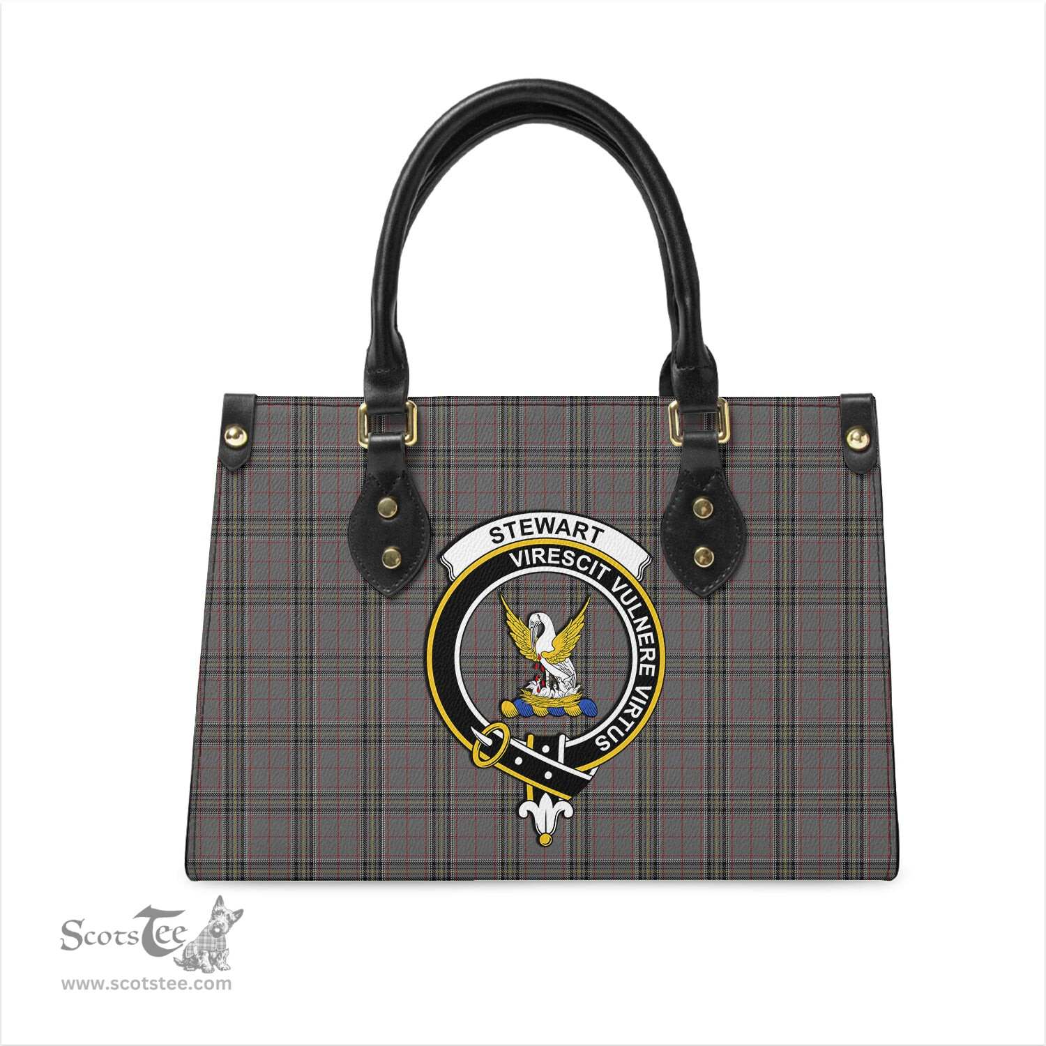 Scottish Stewart Grey Tartan Leather Bag for Women with Family Crest Scottish Plaid Tartan Plaid - ScotsTee - scotstee.com