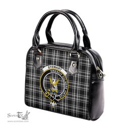 Scottish Stewart Black and White Tartan Shoulder Handbags with Family Crest Scottish Plaid Tartan Plaid - ScotsTee - scotstee.com