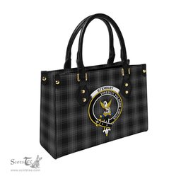 Scottish Stewart Mourning Tartan Leather Bag for Women with Family Crest Scottish Plaid Tartan Plaid - ScotsTee - scotstee.com