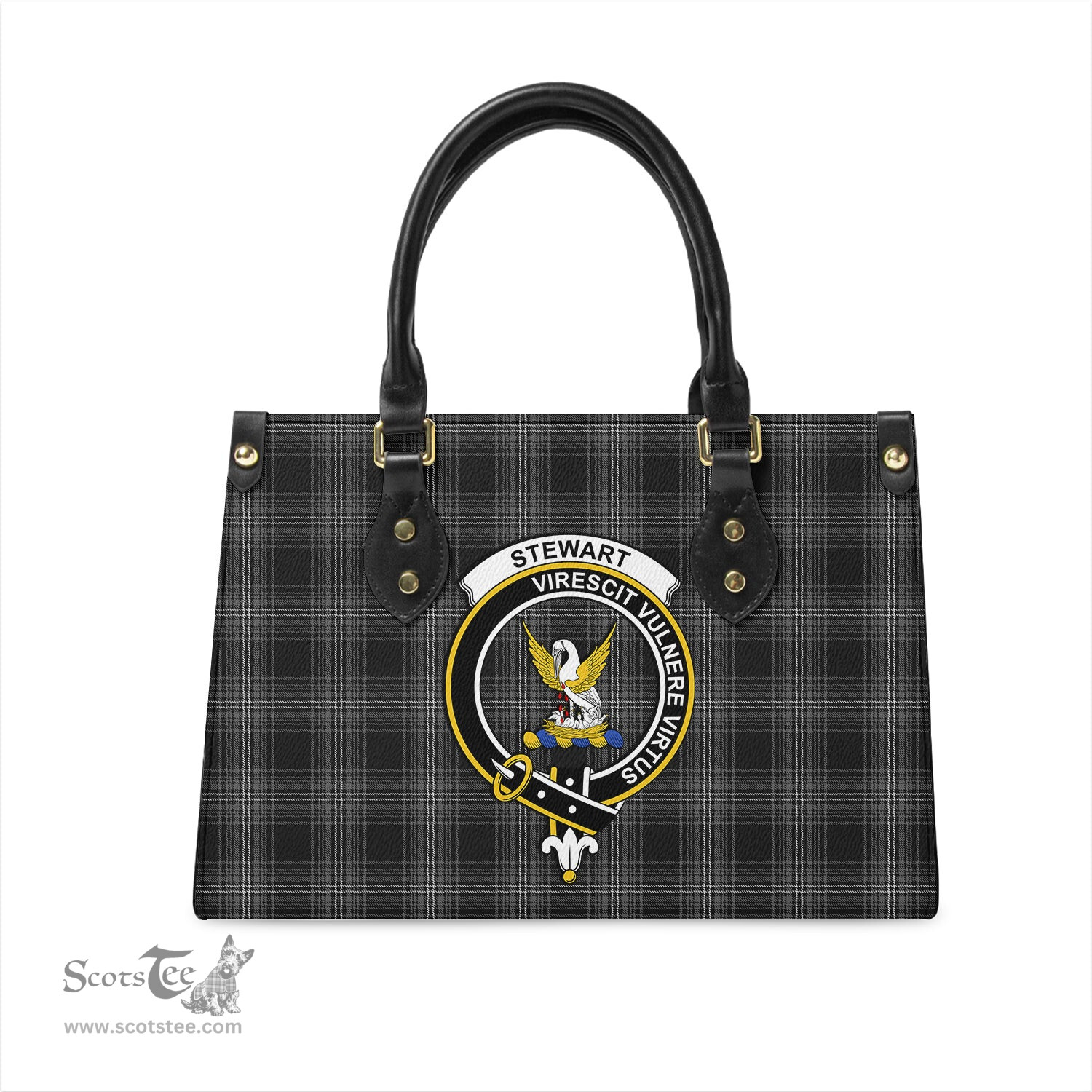 Scottish Stewart Mourning Tartan Leather Bag for Women with Family Crest Scottish Plaid Tartan Plaid - ScotsTee - scotstee.com