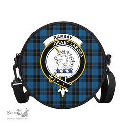 Scottish Ramsay Blue Hunting Tartan Round Crossbody Bags - Round Purse with Family Crest Scottish Plaid Tartan Plaid - ScotsTee - scotstee.com