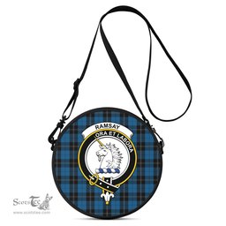 Scottish Ramsay Blue Hunting Tartan Round Crossbody Bags - Round Purse with Family Crest Scottish Plaid Tartan Plaid - ScotsTee - scotstee.com