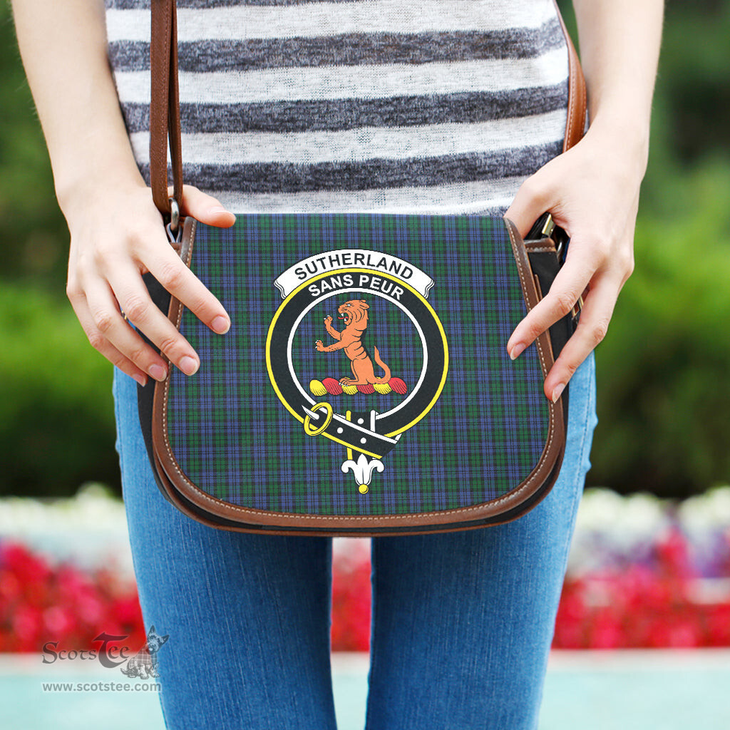 Scottish Sutherland Tartan Saddle Crossbody Bag with Family Crest Scottish Plaid Tartan Plaid - ScotsTee - scotstee.com