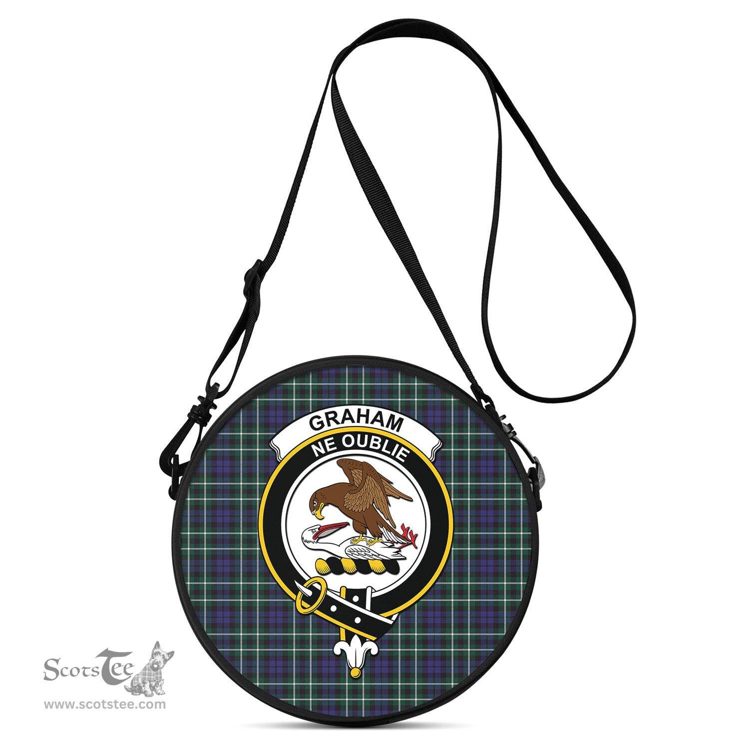 Scottish Graham of Montrose Modern Tartan Round Crossbody Bags - Round Purse with Family Crest Scottish Plaid Tartan Plaid - ScotsTee - scotstee.com