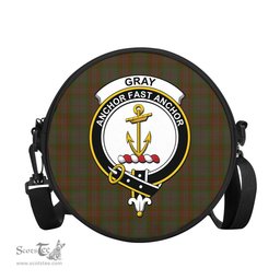 Scottish Gray Tartan Round Crossbody Bags - Round Purse with Family Crest Scottish Plaid Tartan Plaid - ScotsTee - scotstee.com