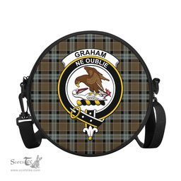 Scottish Graham of Menteith Weathered Tartan Round Crossbody Bags - Round Purse with Family Crest Scottish Plaid Tartan Plaid - ScotsTee - scotstee.com