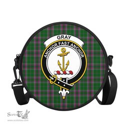 Scottish Gray Hunting Tartan Round Crossbody Bags - Round Purse with Family Crest Scottish Plaid Tartan Plaid - ScotsTee - scotstee.com