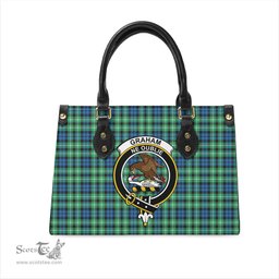 Scottish Graham of Montrose Ancient Tartan Leather Bag for Women with Family Crest Scottish Plaid Tartan Plaid - ScotsTee - scotstee.com