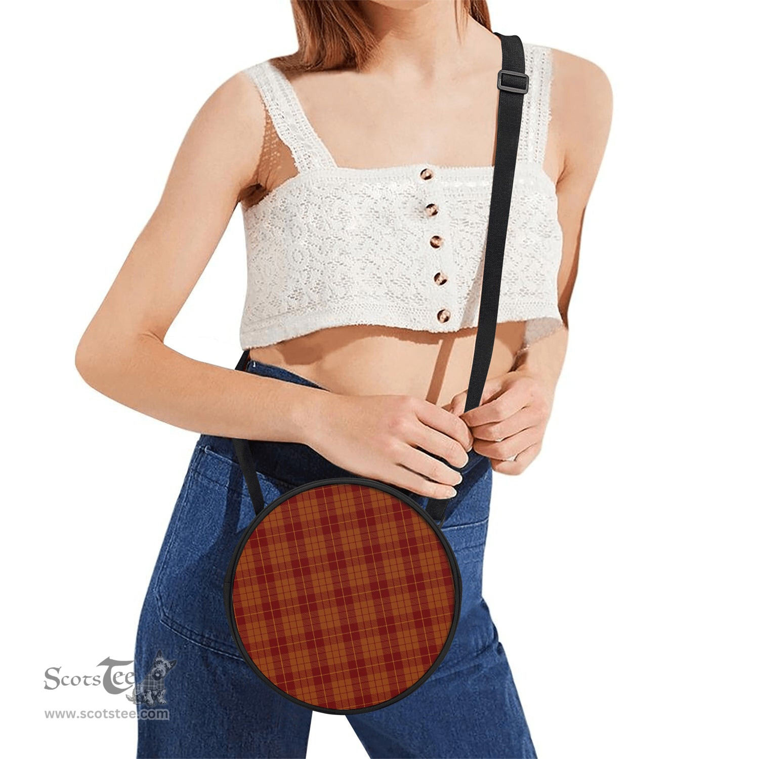 Scottish Hamilton Red Tartan Round Crossbody Bags - Round Purse Scottish Plaid Tartan Plaid - ScotsTee - scotstee.com