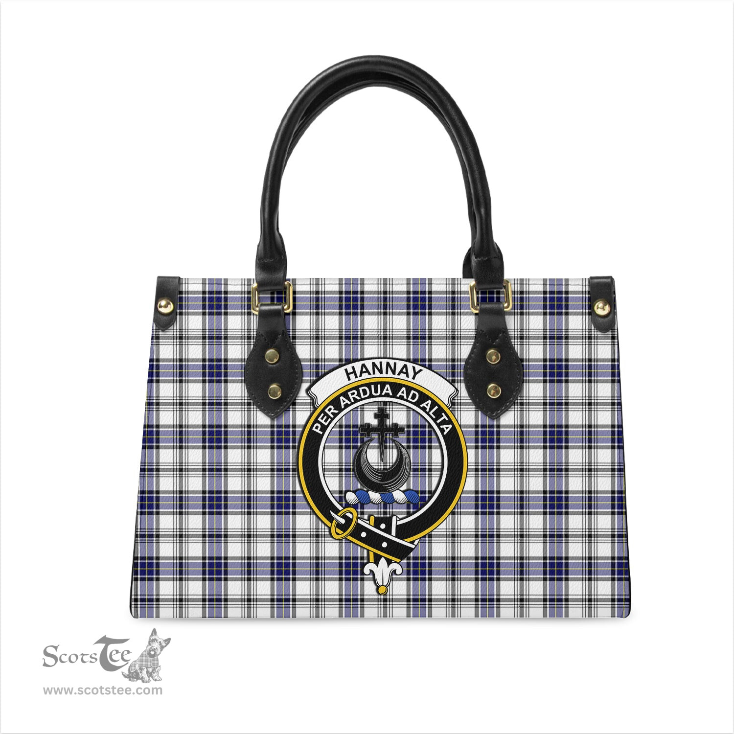Scottish Hannay Modern Tartan Leather Bag for Women with Family Crest Scottish Plaid Tartan Plaid - ScotsTee - scotstee.com