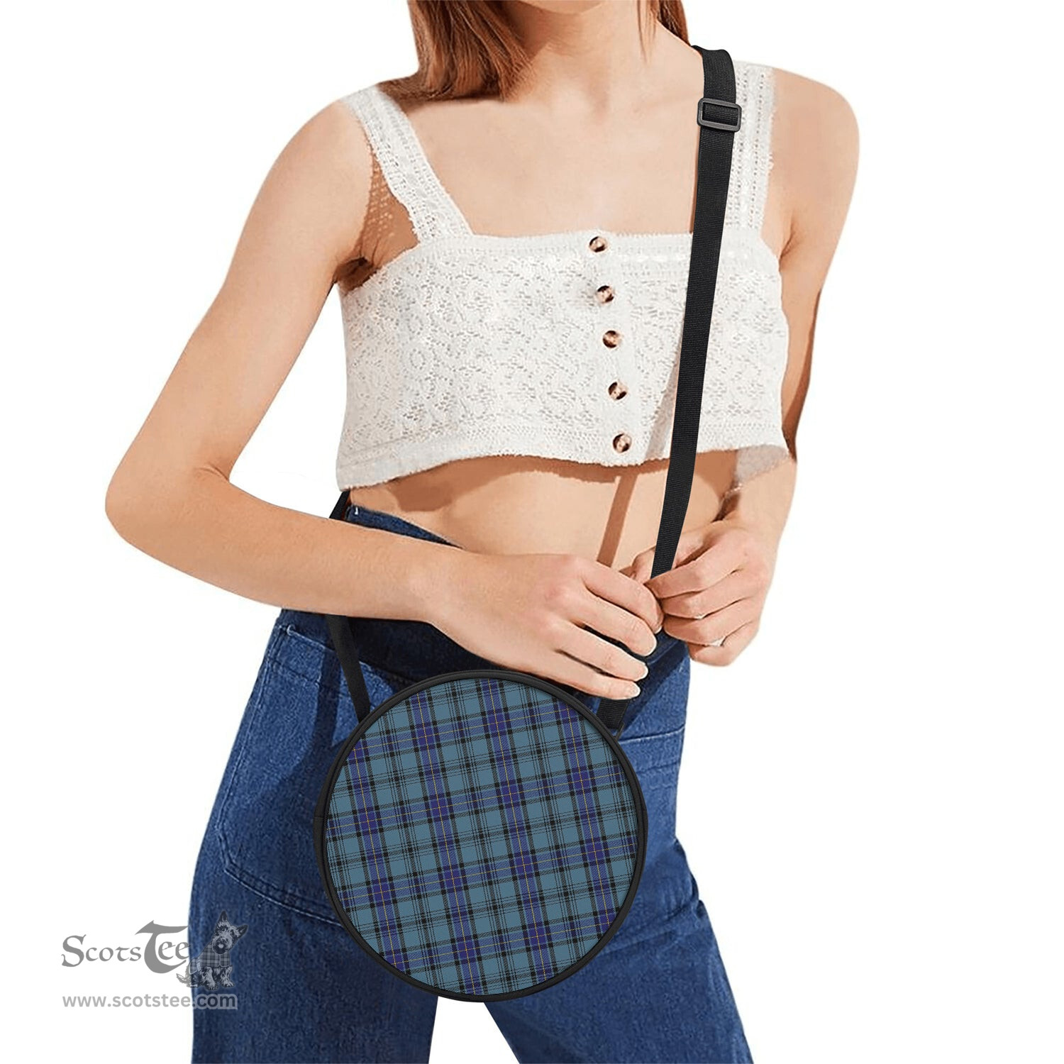 Scottish Hannay Blue Tartan Round Crossbody Bags - Round Purse Scottish Plaid Tartan Plaid - ScotsTee - scotstee.com