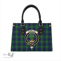 Scottish Hamilton Green Hunting Tartan Leather Bag for Women with Family Crest Scottish Plaid Tartan Plaid - ScotsTee - scotstee.com