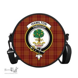 Scottish Hamilton Red Tartan Round Crossbody Bags - Round Purse with Family Crest Scottish Plaid Tartan Plaid - ScotsTee - scotstee.com