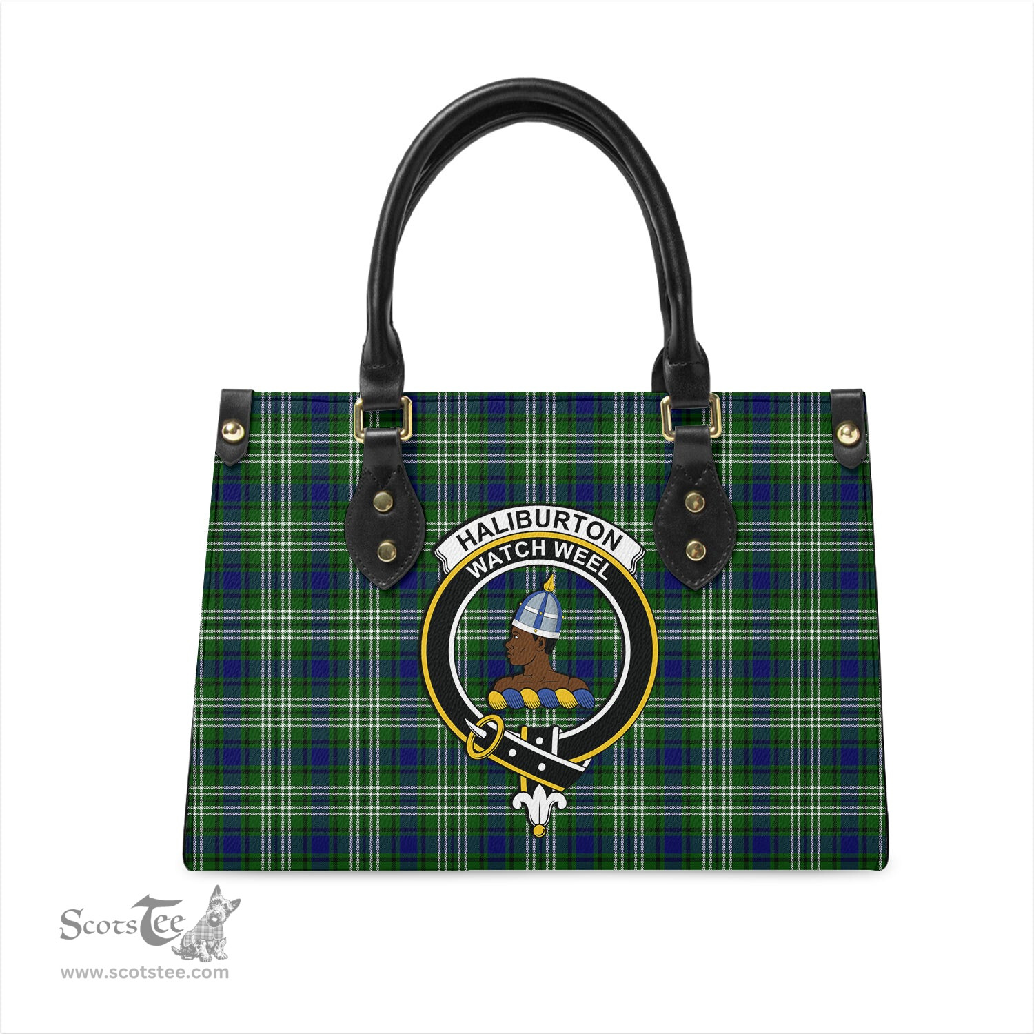 Scottish Haliburton Tartan Leather Bag for Women with Family Crest Scottish Plaid Tartan Plaid - ScotsTee - scotstee.com