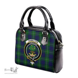 Scottish Hamilton Green Hunting Tartan Shoulder Handbags with Family Crest Scottish Plaid Tartan Plaid - ScotsTee - scotstee.com