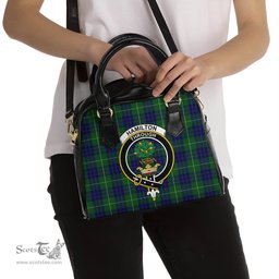 Scottish Hamilton Green Hunting Tartan Shoulder Handbags with Family Crest Scottish Plaid Tartan Plaid - ScotsTee - scotstee.com