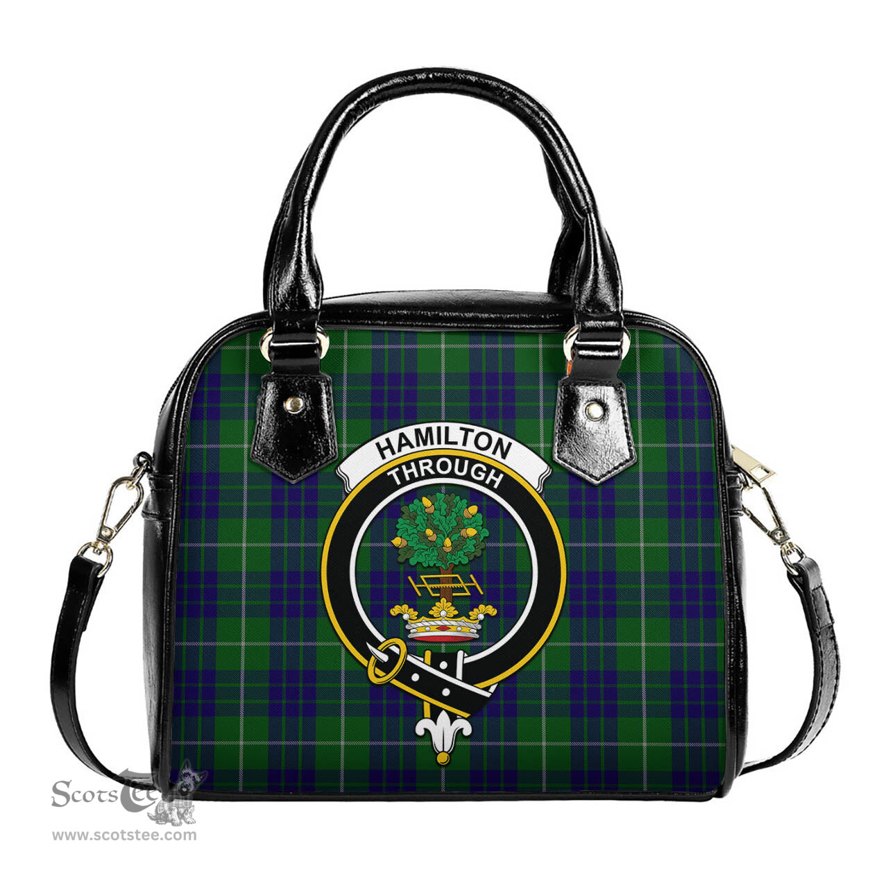 Scottish Hamilton Green Hunting Tartan Shoulder Handbags with Family Crest Scottish Plaid Tartan Plaid - ScotsTee - scotstee.com